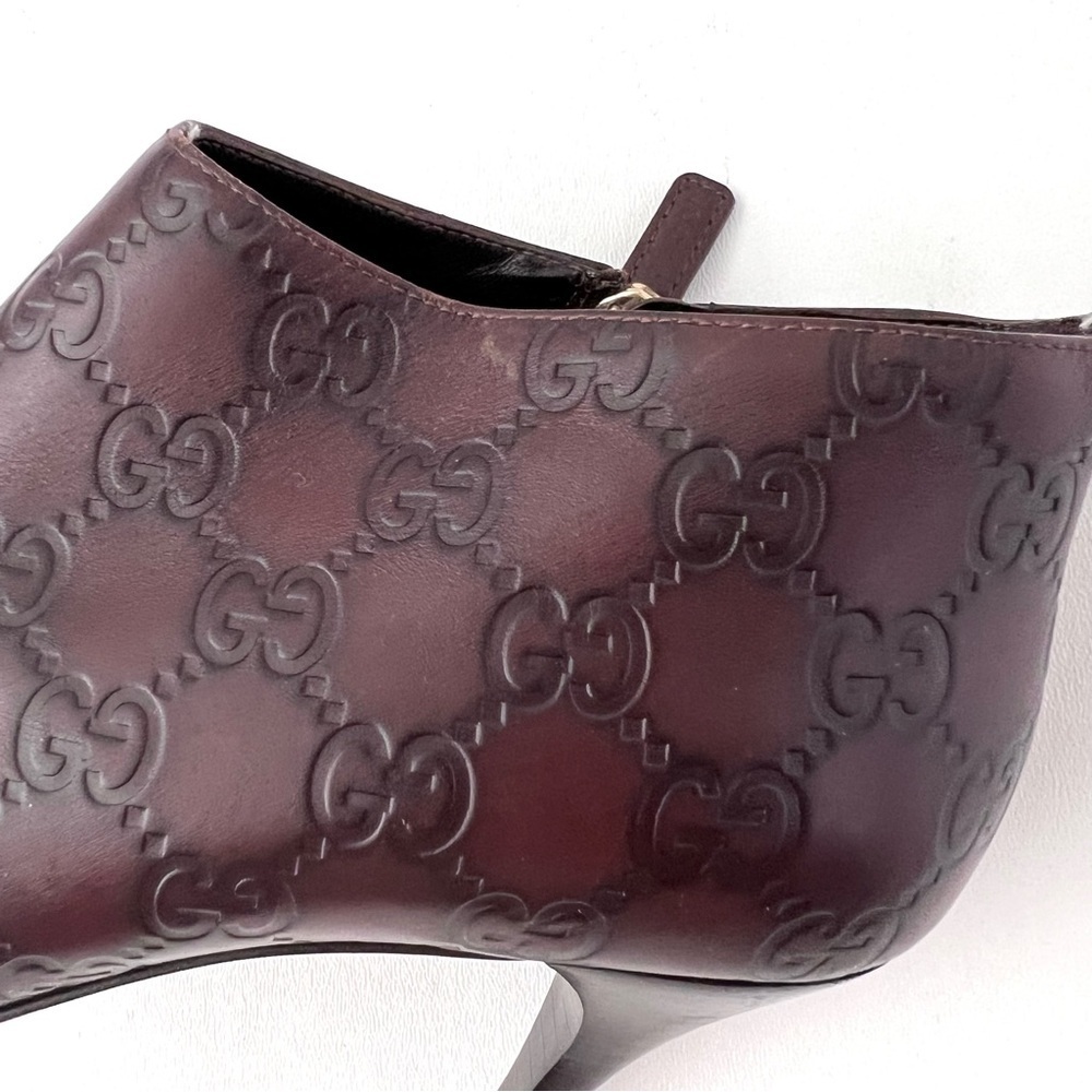 GUCCI | Brown Guccissima GG Logo Leather Pointed Toe Stiletto Ankle Booties 7B - Picture 9 of 14